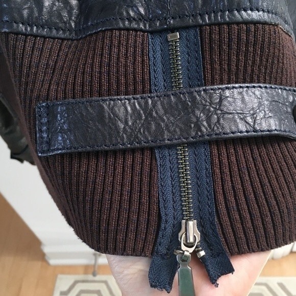 Punto Navy Leather Bomber Motto Jacket US 4 - Picture 10 of 16